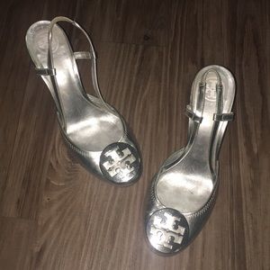 Metallic Silver Tory Burch Wedge